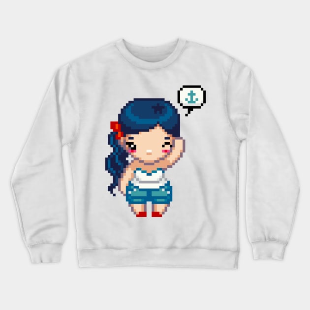 Waving Hello Sailor Pixel Girl Crewneck Sweatshirt by iamnotadoll